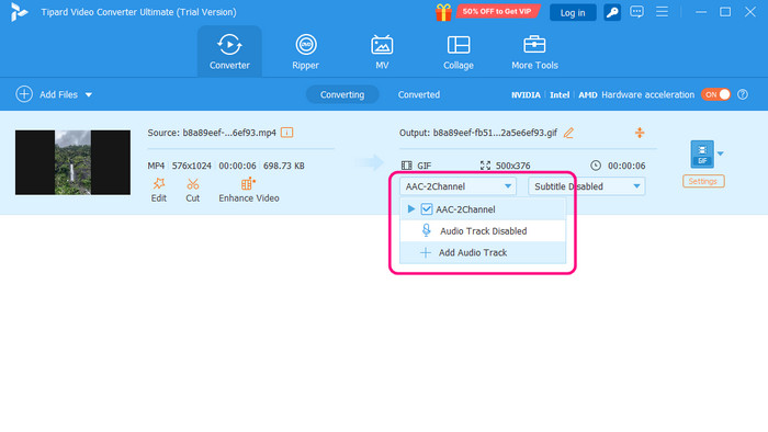 Dropdown Add Audio Track Tipard