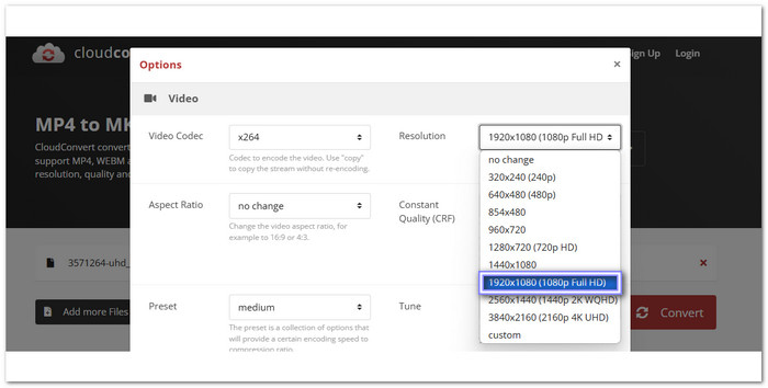 Cloudconvert Convert Video to 1080p