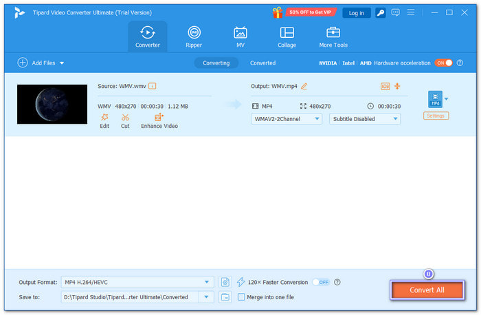 Start Converting WMV to MOV